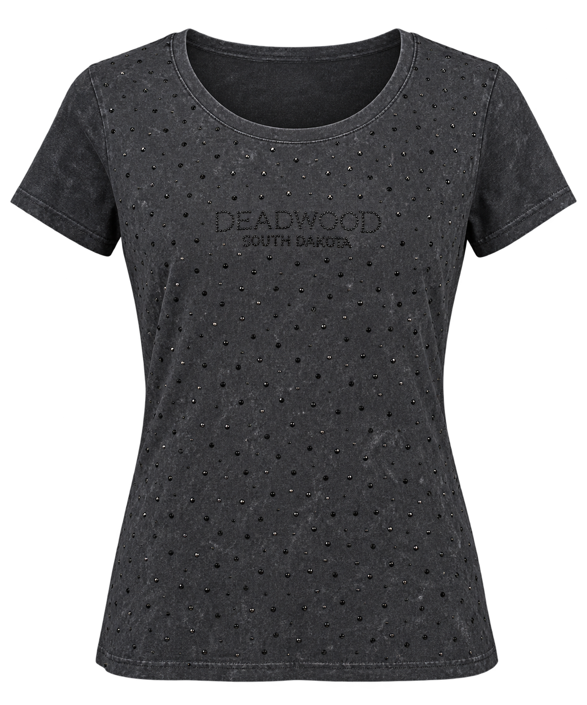 Deadwood women's washed black rhinestone T-shirt — front view