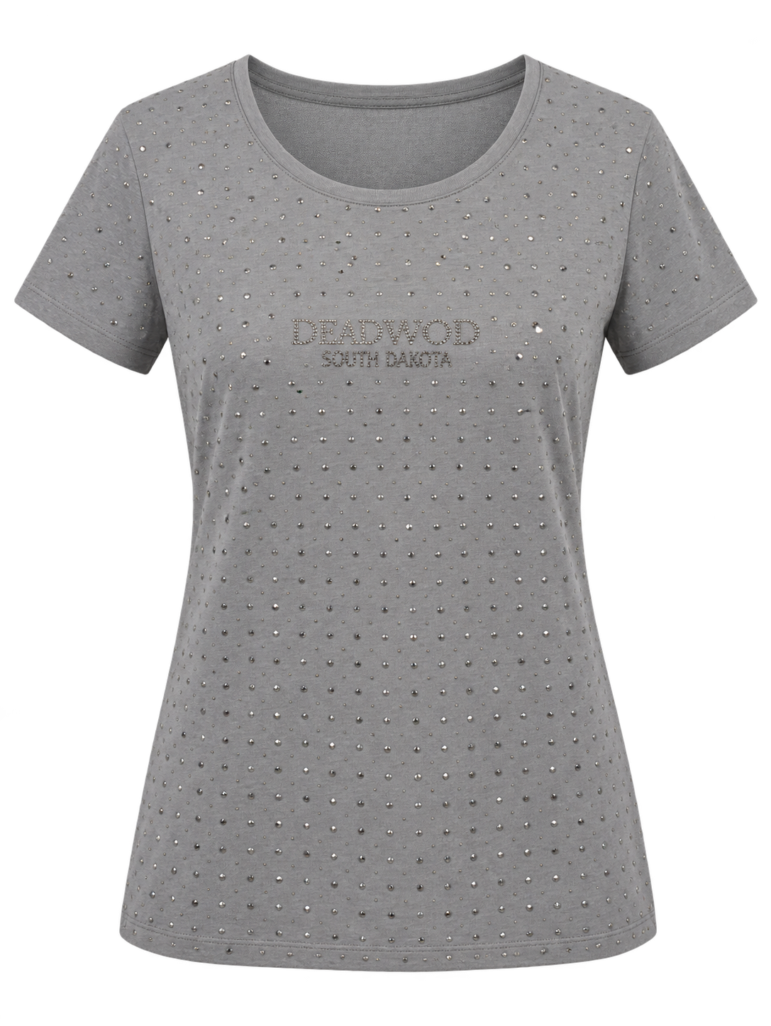 Deadwood Women's Allover Rhinestone T-Shirt – Grey — front view