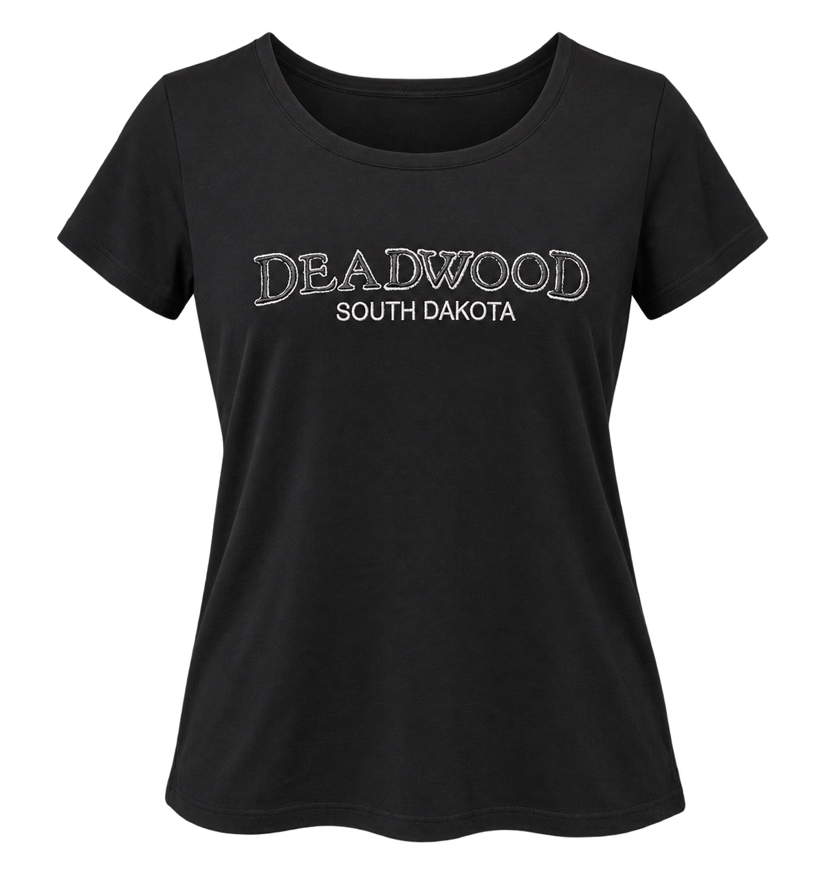 Deadwood Women's Outline Embroidered T-Shirt – Black — front view