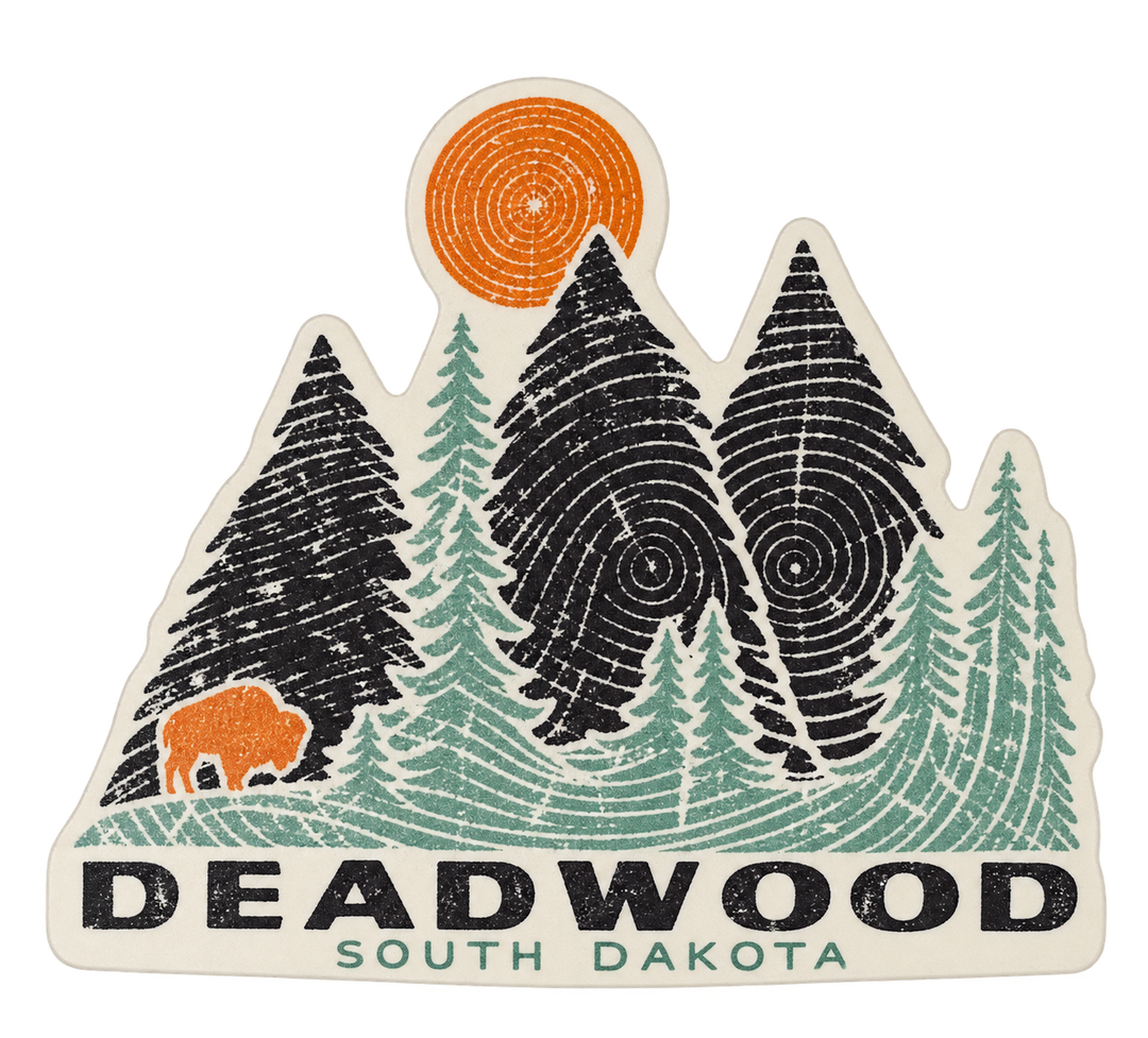 Deadwood Woodgrain Pine Trees &amp; Bison Sticker — isolated product view