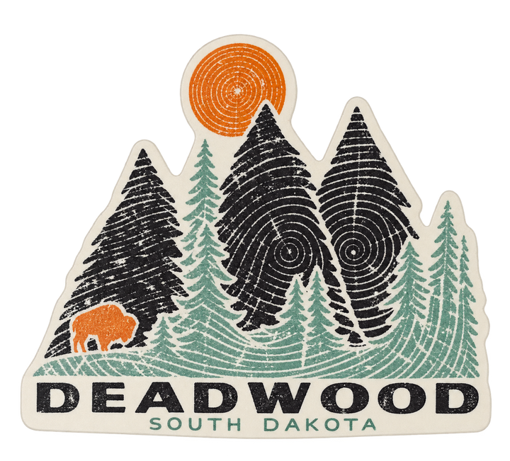 Deadwood Woodgrain Pine Trees &amp; Bison Sticker — isolated product view