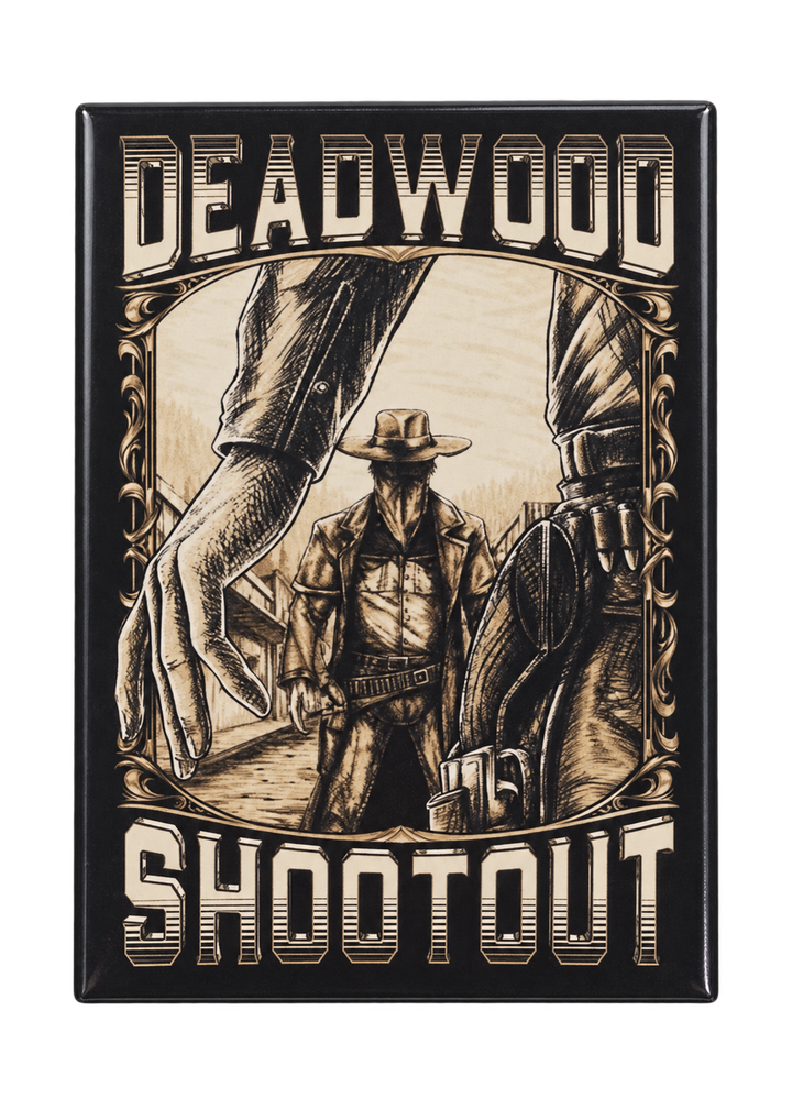 Deadwood Shootout Western Souvenir Magnet, straight front view with background removed