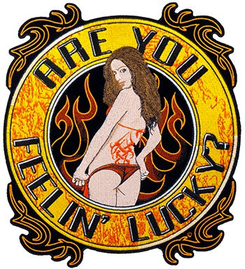 Are You Feelin Lucky Sexy Girl Patch, Biker Back Patches — product image