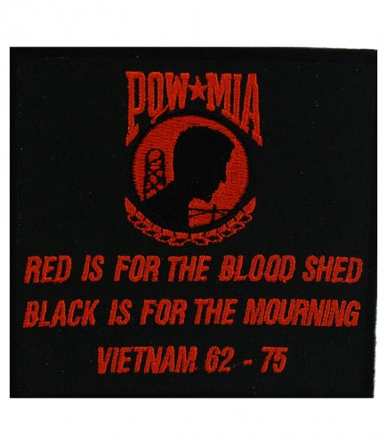 POW MIA Red Is For Blood Shed Patch, POW MIA Patches — product image