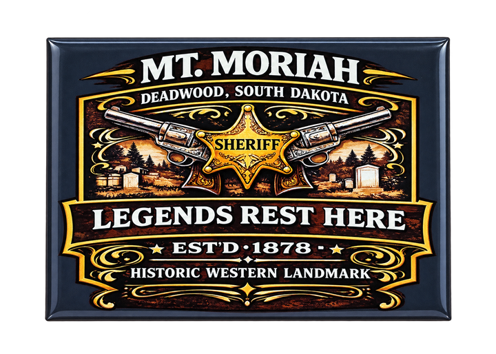 Mt. Moriah Legends Rest Here Magnet – Deadwood Sheriff Badge — front view