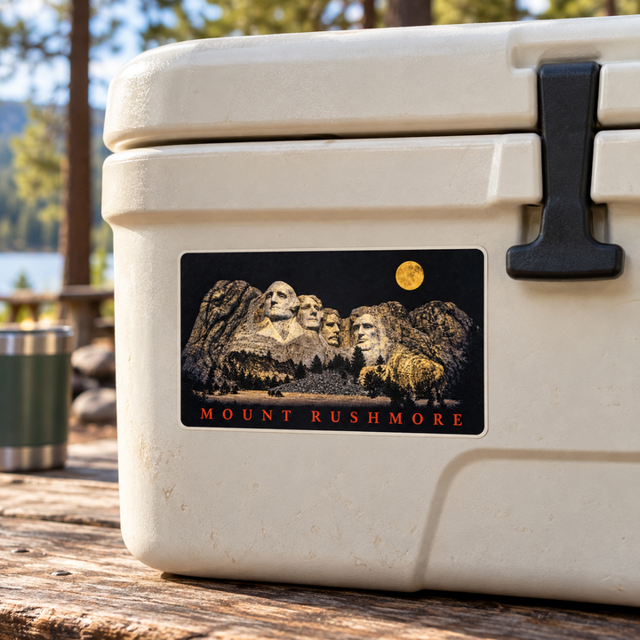 Mount Rushmore Moonlight Sticker on a cooler — lifestyle mockup