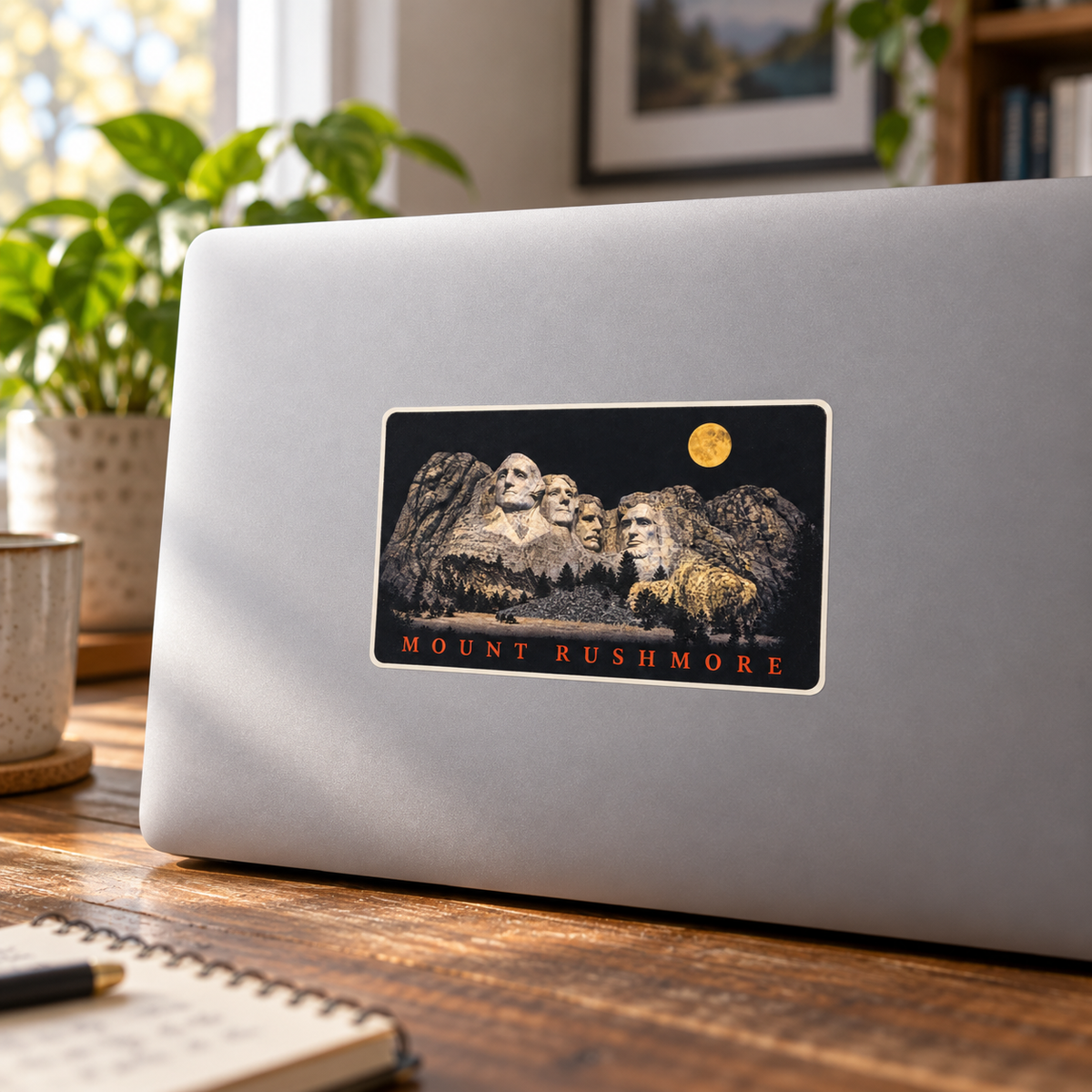 Mount Rushmore Moonlight Sticker on a laptop — lifestyle mockup