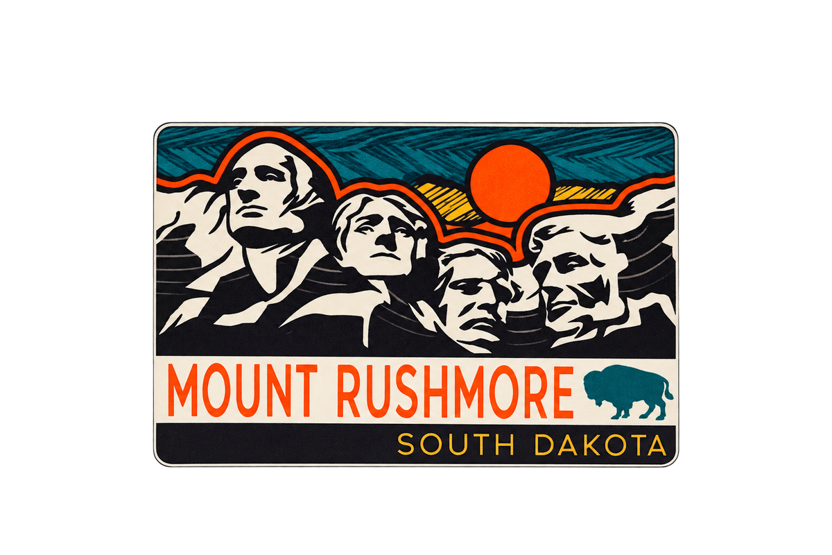Mount Rushmore Presidents & Bison Sunset Sticker — isolated product view