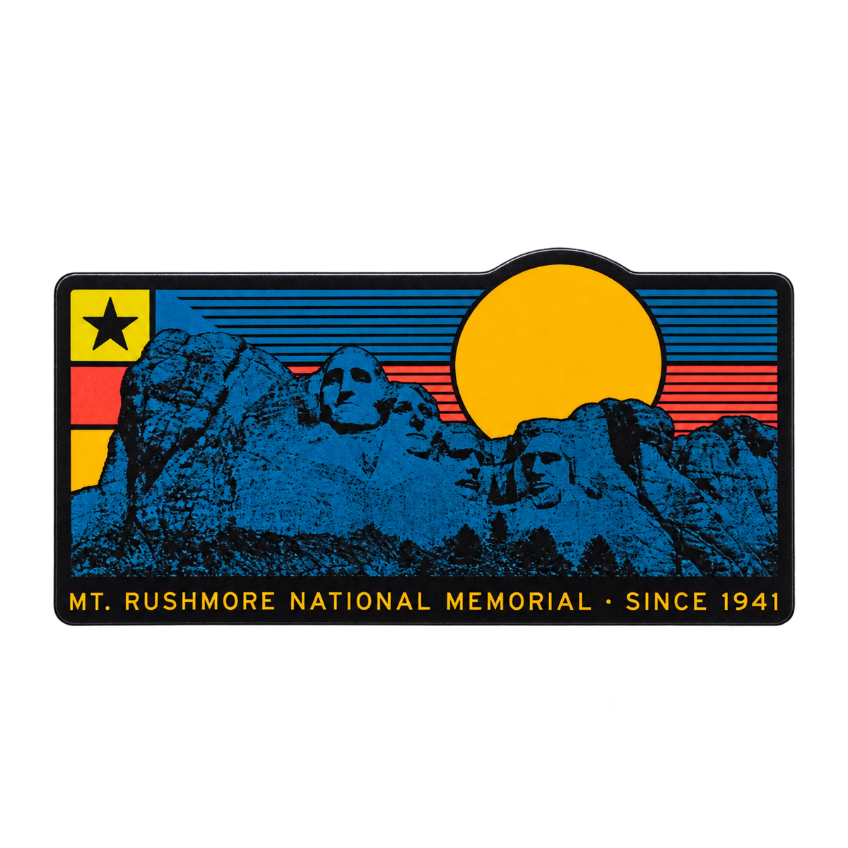 Mount Rushmore Retro Sunset Rectangle Sticker — isolated product view