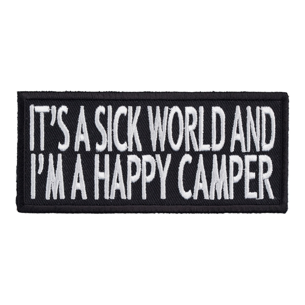 Sick World Happy Camper Patch, Funny Sayings Patches — product image