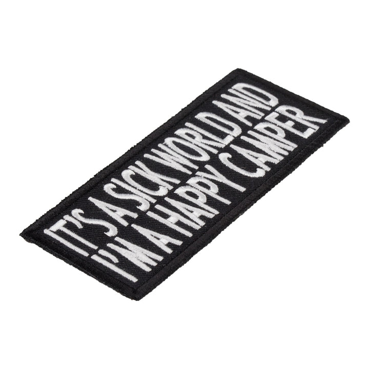 Sick World Happy Camper Patch, Funny Sayings Patches — detail view 1
