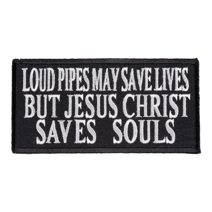 Loud Pipes Jesus Saves Patch, Christian Biker Patches — product image