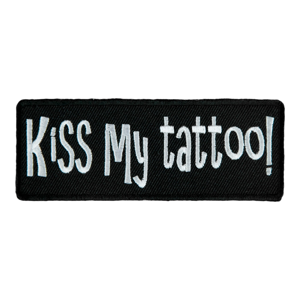 Kiss My Tattoo Black & White Embroidered Patch, Sayings Patches — product image