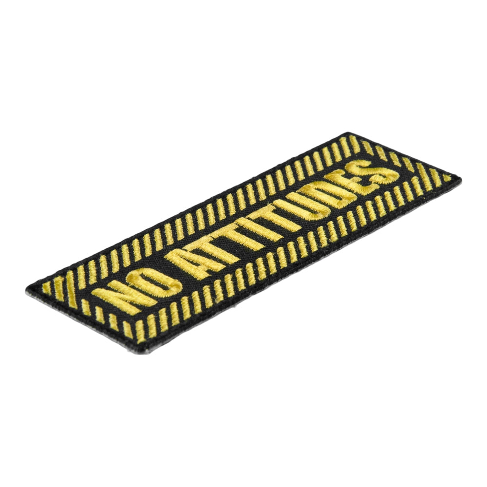 No Attitudes Black &amp; Yellow Embroidered Patch, Sayings Patches — detail view 1