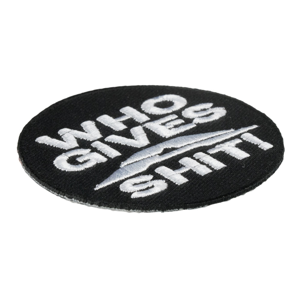 Who Gives A Shit Round Patch, Embroidered Sayings Patches — detail view 2