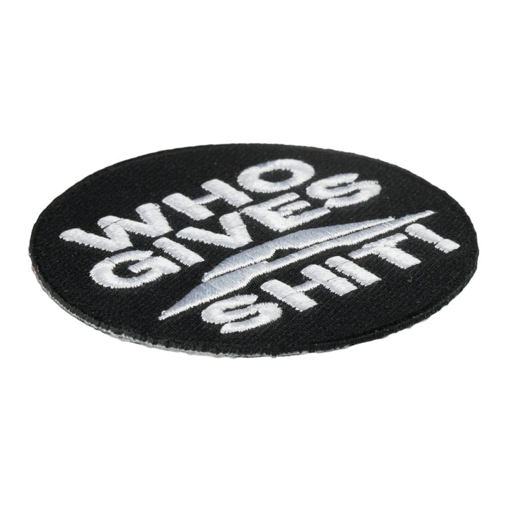 Who Gives A Shit Round Patch, Embroidered Sayings Patches — detail view 2