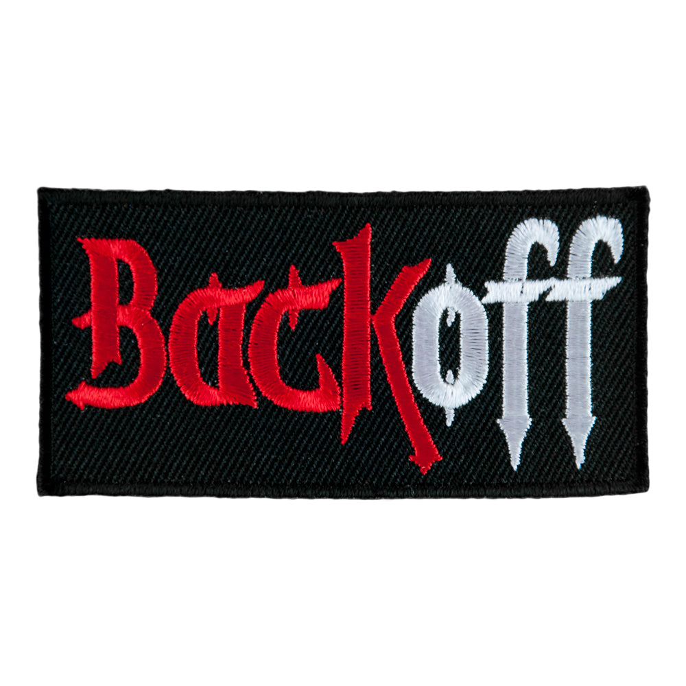 Back Off Red &amp; White Embroidered Patch, Biker Sayings Patches — product image