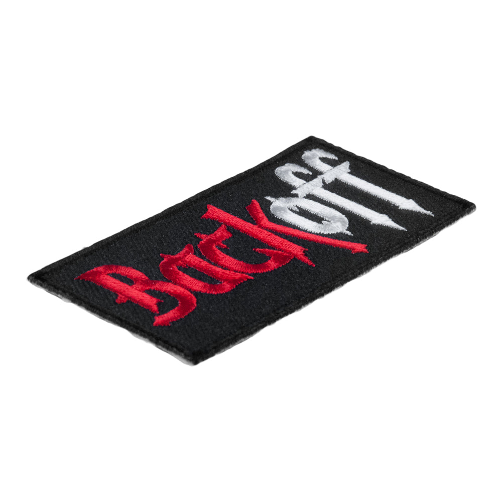 Back Off Red &amp; White Embroidered Patch, Biker Sayings Patches — detail view 1