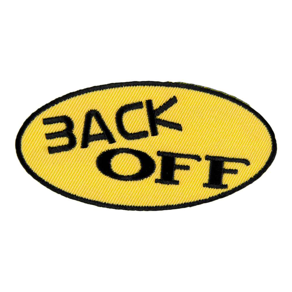 Back Off Black & Yellow Embroidered Patch, Biker Sayings Patches — product image