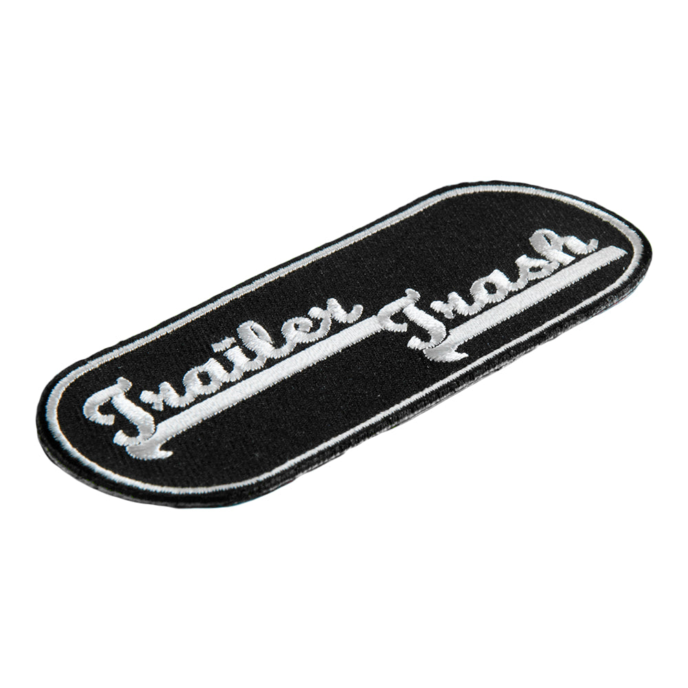 Trailer Trash Black & White Oval Patch, Embroidered Biker Patches — detail view 1