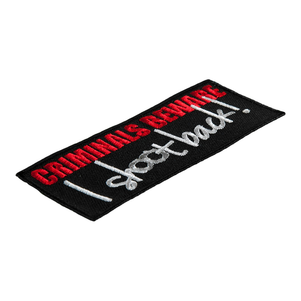 Criminals Beware I Shoot Back Patch, Gun Owner Patches — detail view 1