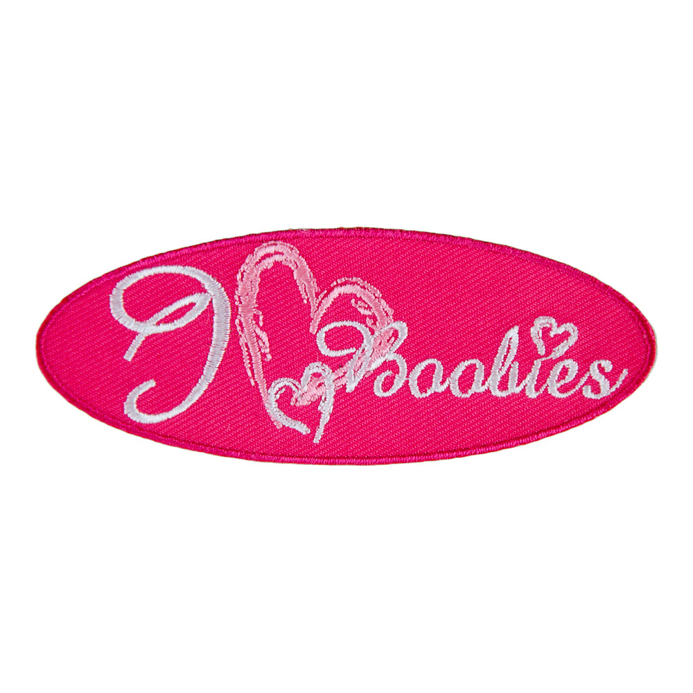 I Love Boobies Pink Patch, Embroidered Ladies Patches — product image