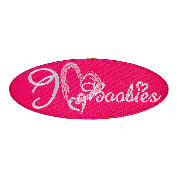 I Love Boobies Pink Patch, Embroidered Ladies Patches — product image