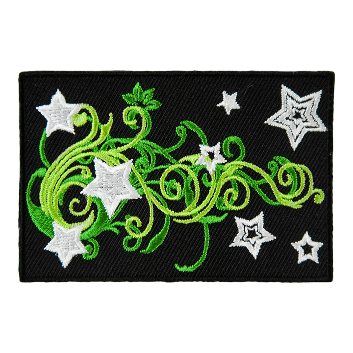 White Stars &amp; Green Vine Swirls Patch, Embroidered Star Patches — product image