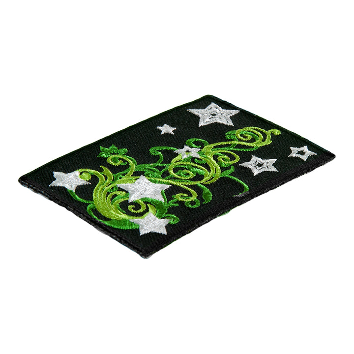 White Stars &amp; Green Vine Swirls Patch, Embroidered Star Patches — detail view 1