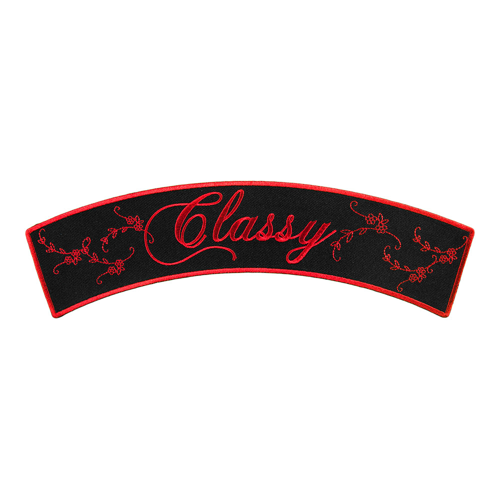 Classy Script Red Rocker Patch, Ladies Rocker Patches — product image