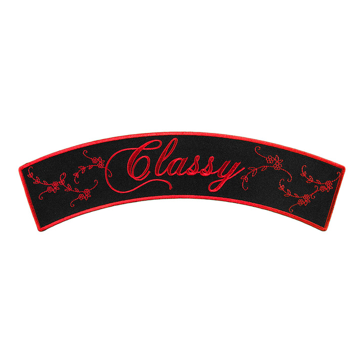 Classy Script Red Rocker Patch, Ladies Rocker Patches — product image