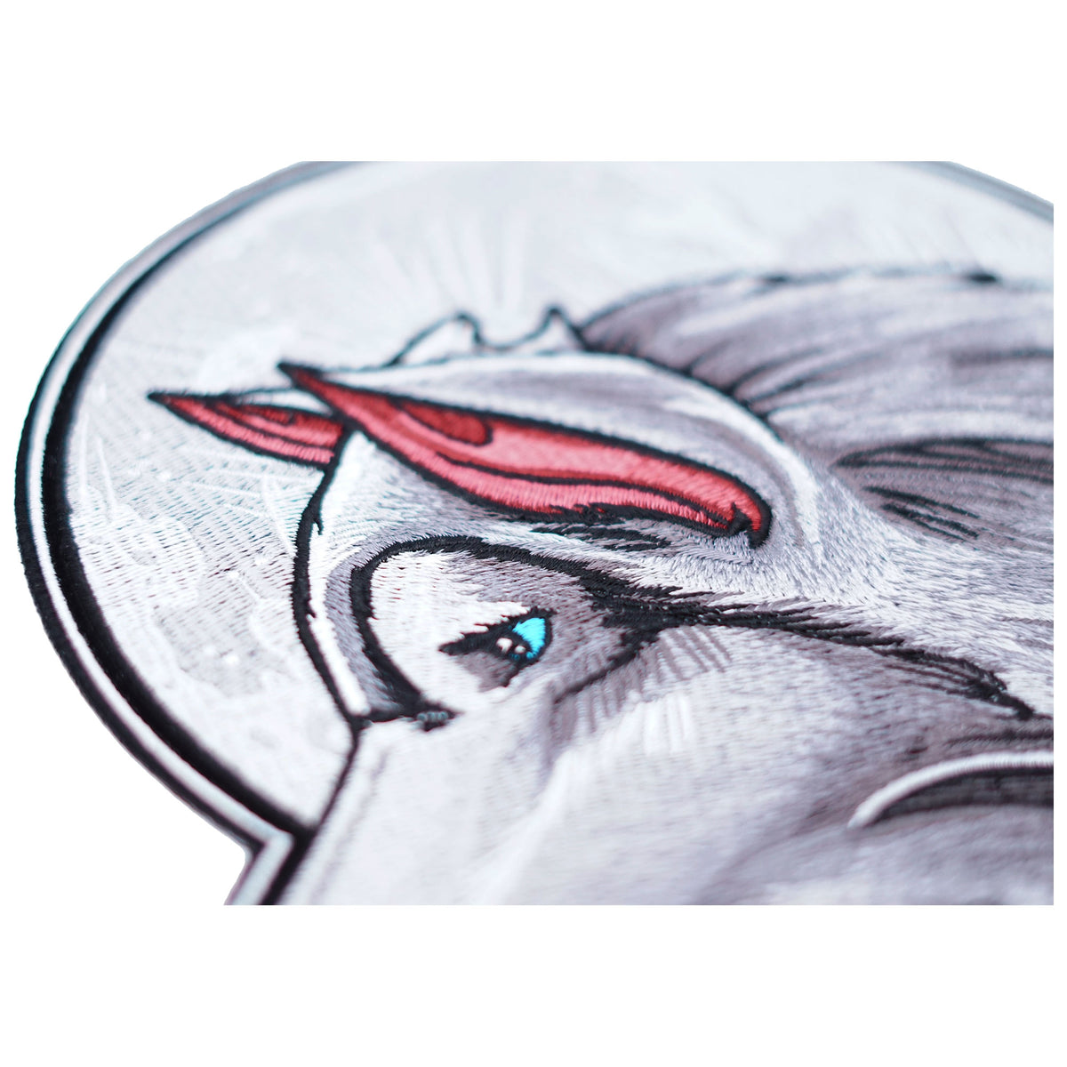 Gray Full Moon Wolf And Feathers Patch, Large Size — detail view 1