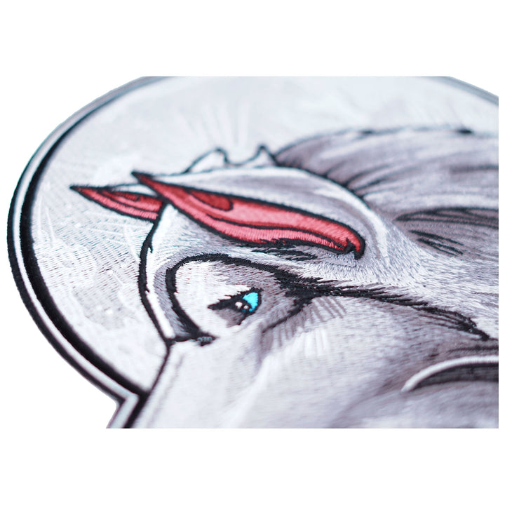 Gray Full Moon Wolf And Feathers Patch, Large Size — detail view 1