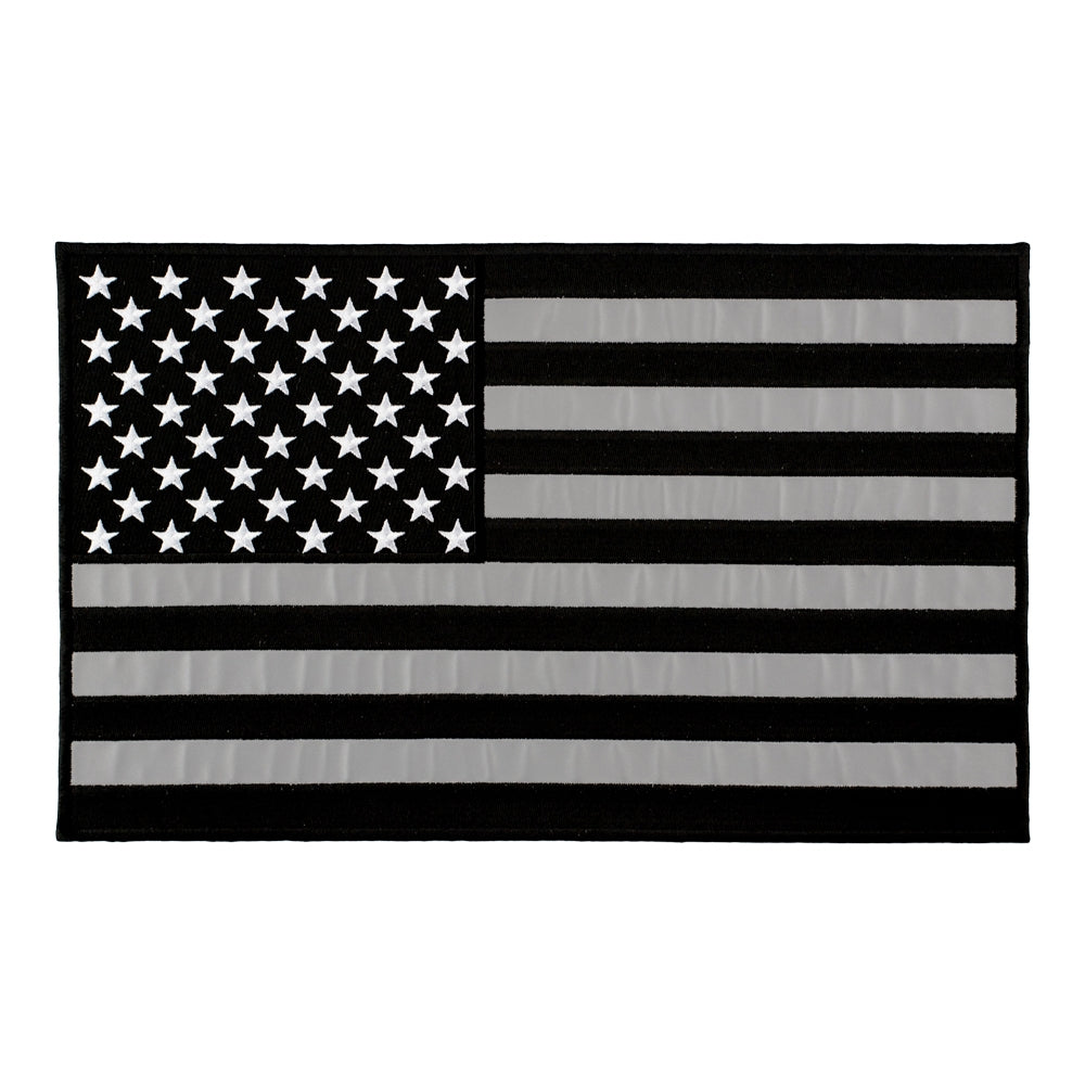 Reflective Black &amp; Grey American Flag Patch, X-Large Size — product image