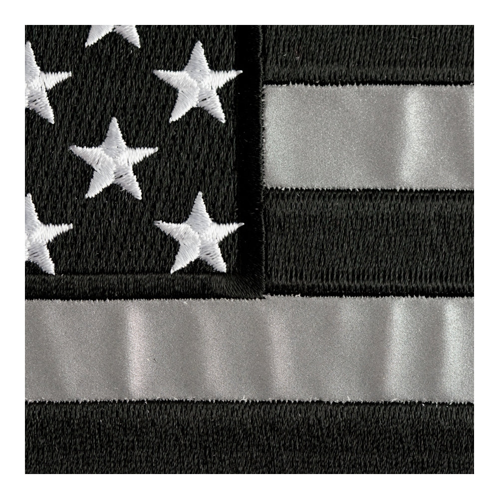 Reflective Black &amp; Grey American Flag Patch, X-Large Size — detail view 1