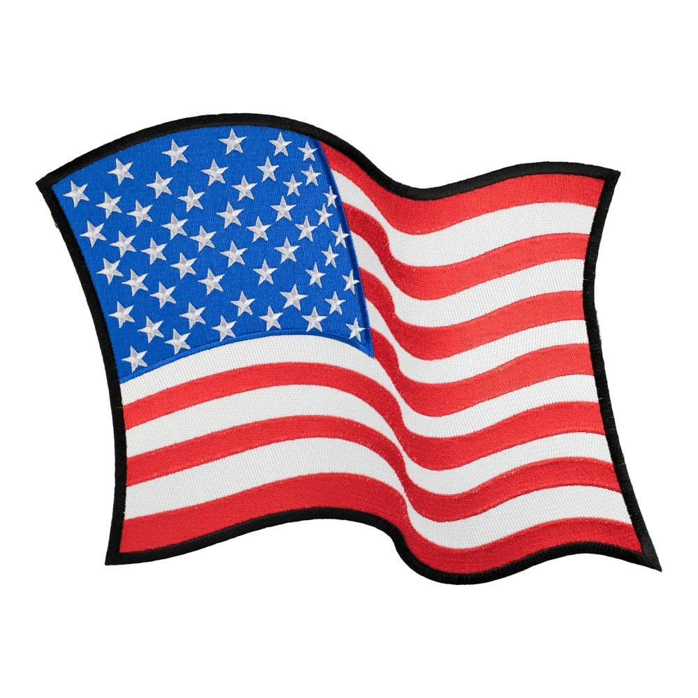 Waving American Flag Black Border Patch, Large Size — product image