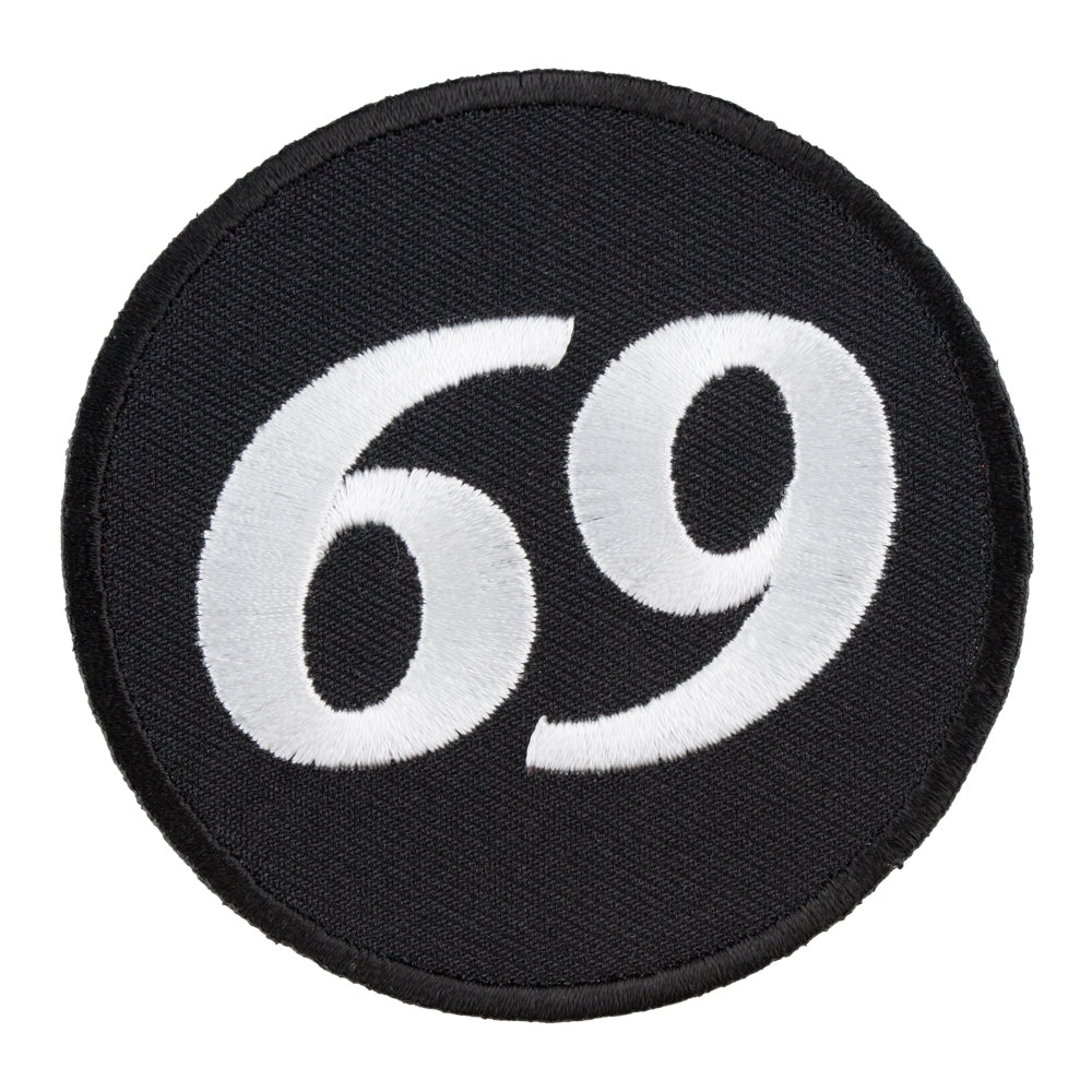 69 Black &amp; White Round Patch, Biker Sayings Patches — product image