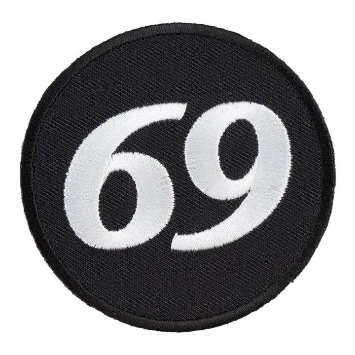 69 Black &amp; White Round Patch, Biker Sayings Patches — product image
