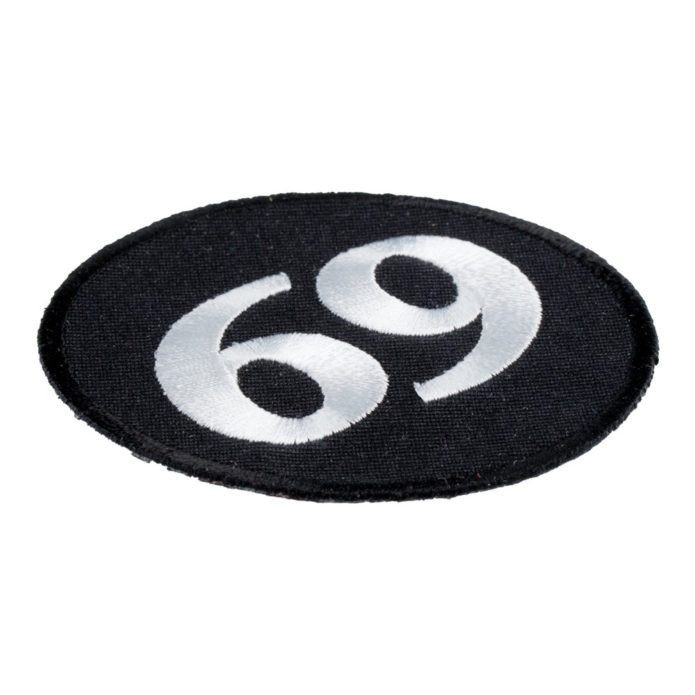 69 Black & White Round Patch, Biker Sayings Patches — detail view 1