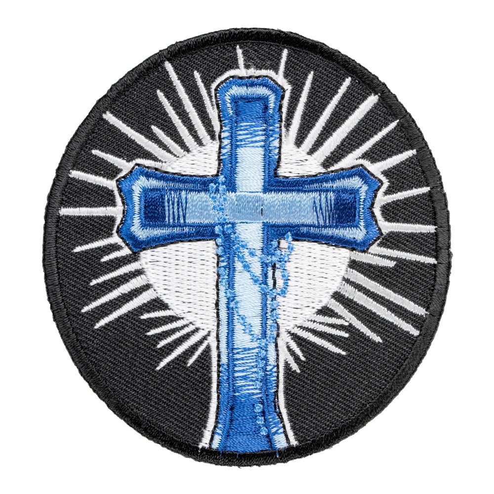 Blue Cross With Rosary Patch, Religious Cross Patches — product image