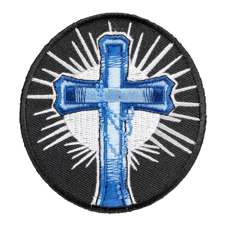Blue Cross With Rosary Patch, Religious Cross Patches — product image