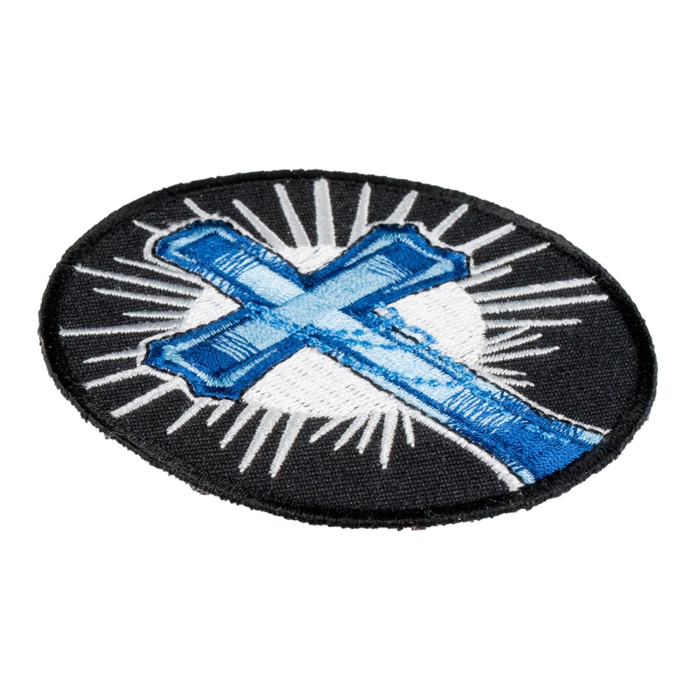 Blue Cross With Rosary Patch, Religious Cross Patches — detail view 1