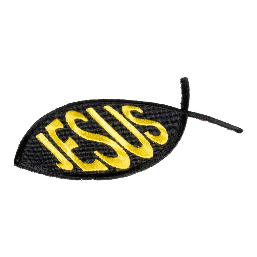 Jesus Fish Black &amp; Yellow Patch, Christian Patches — detail view 1