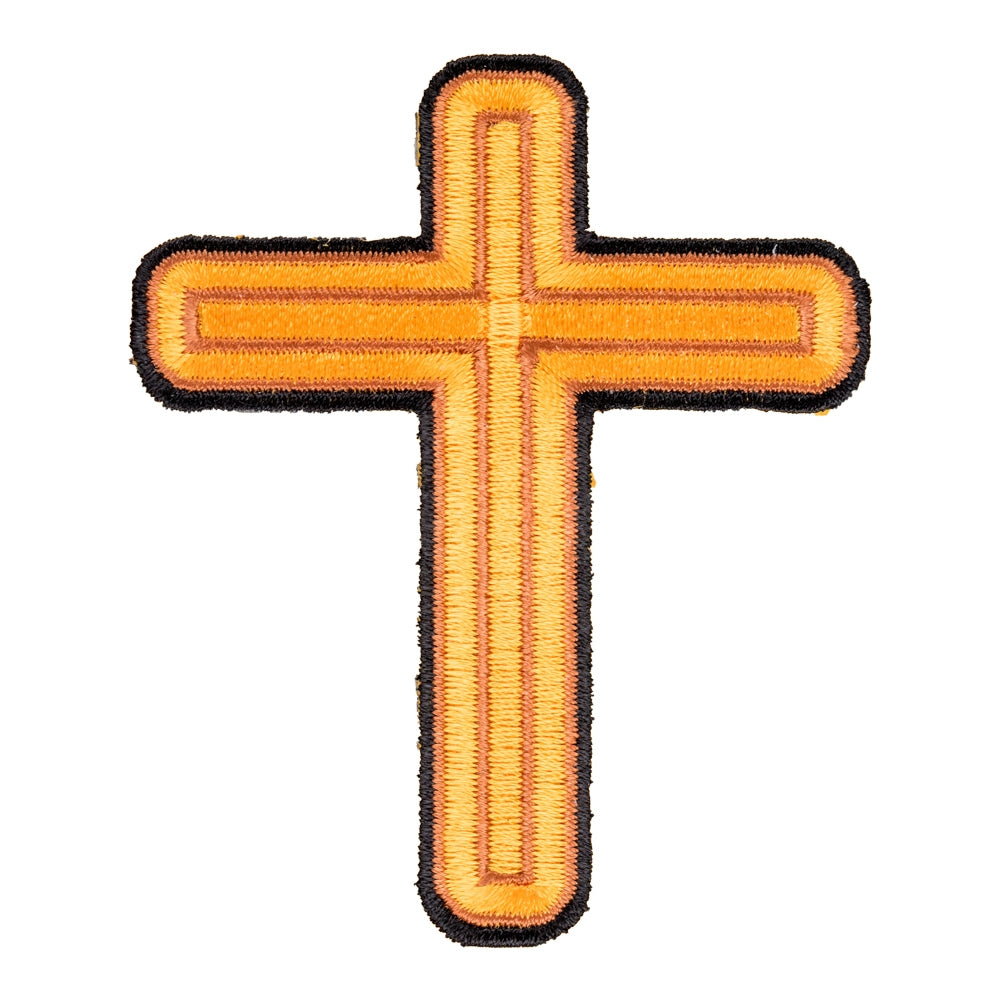 Gold Wooden Cross Patch, Religious Cross Patches — product image