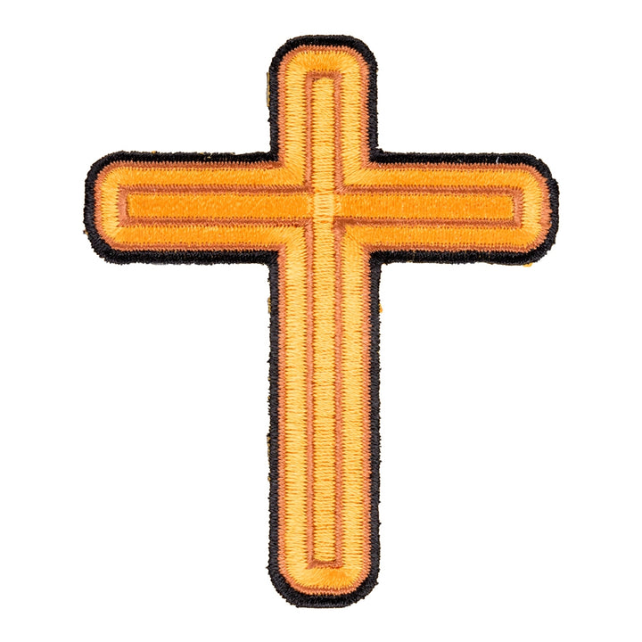 Gold Wooden Cross Patch, Religious Cross Patches — product image