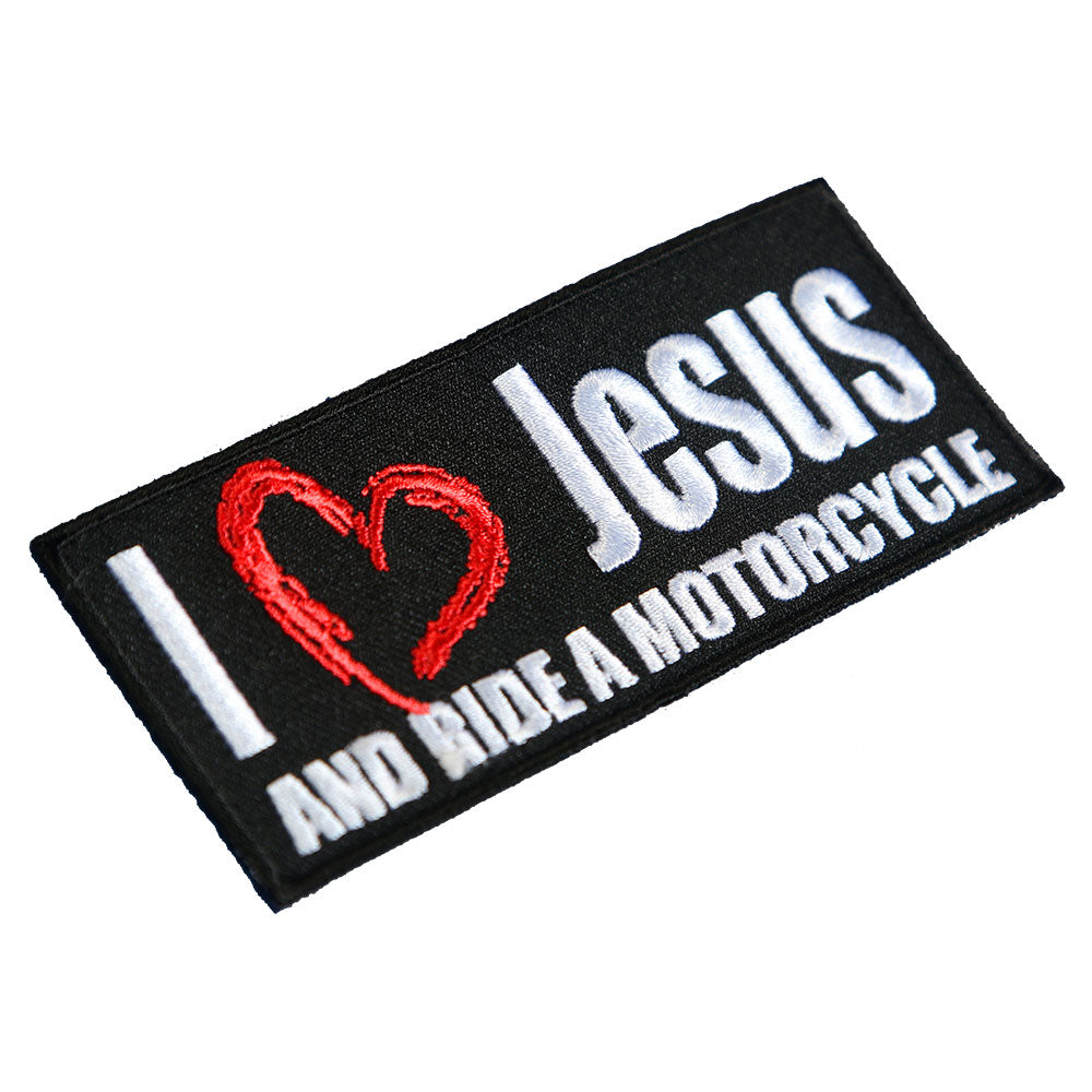 I Love Jesus & Ride A Motorcycle Patch, Christian Biker Patches — detail view 1