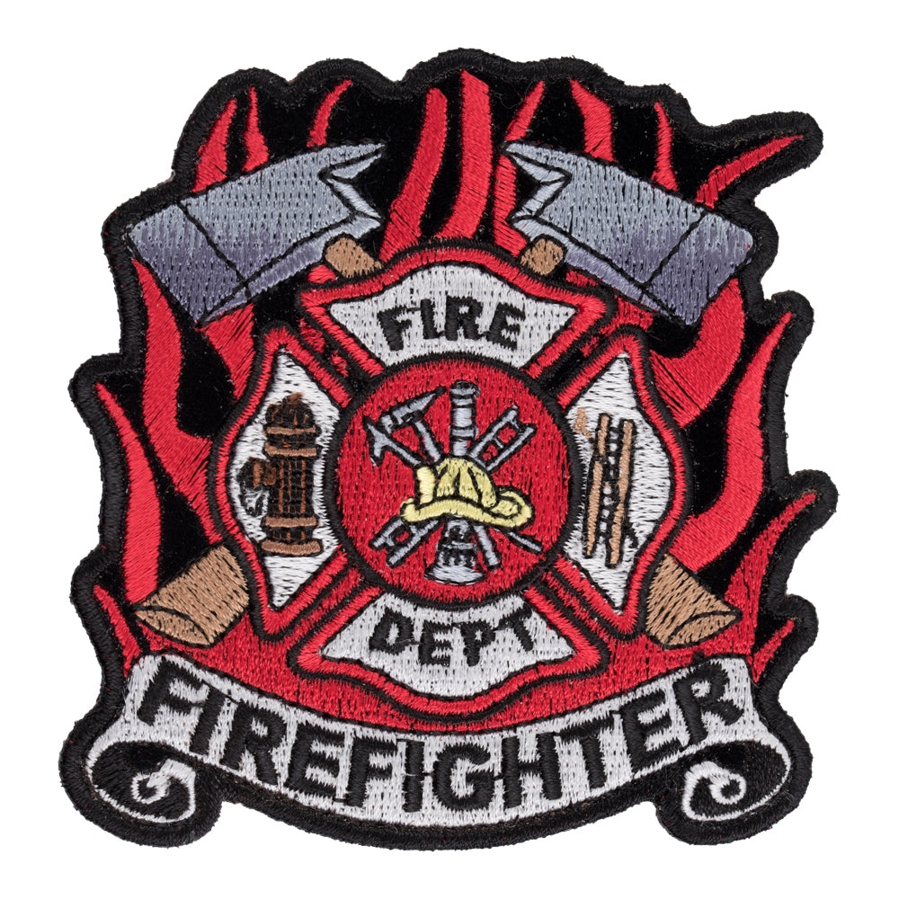Firefighter Cross & Red Flames Patch, Firefighter Patches — product image