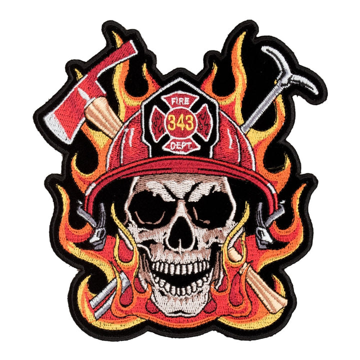 343 Firefighter Skull &amp; Flames Patch, Small Size — product image