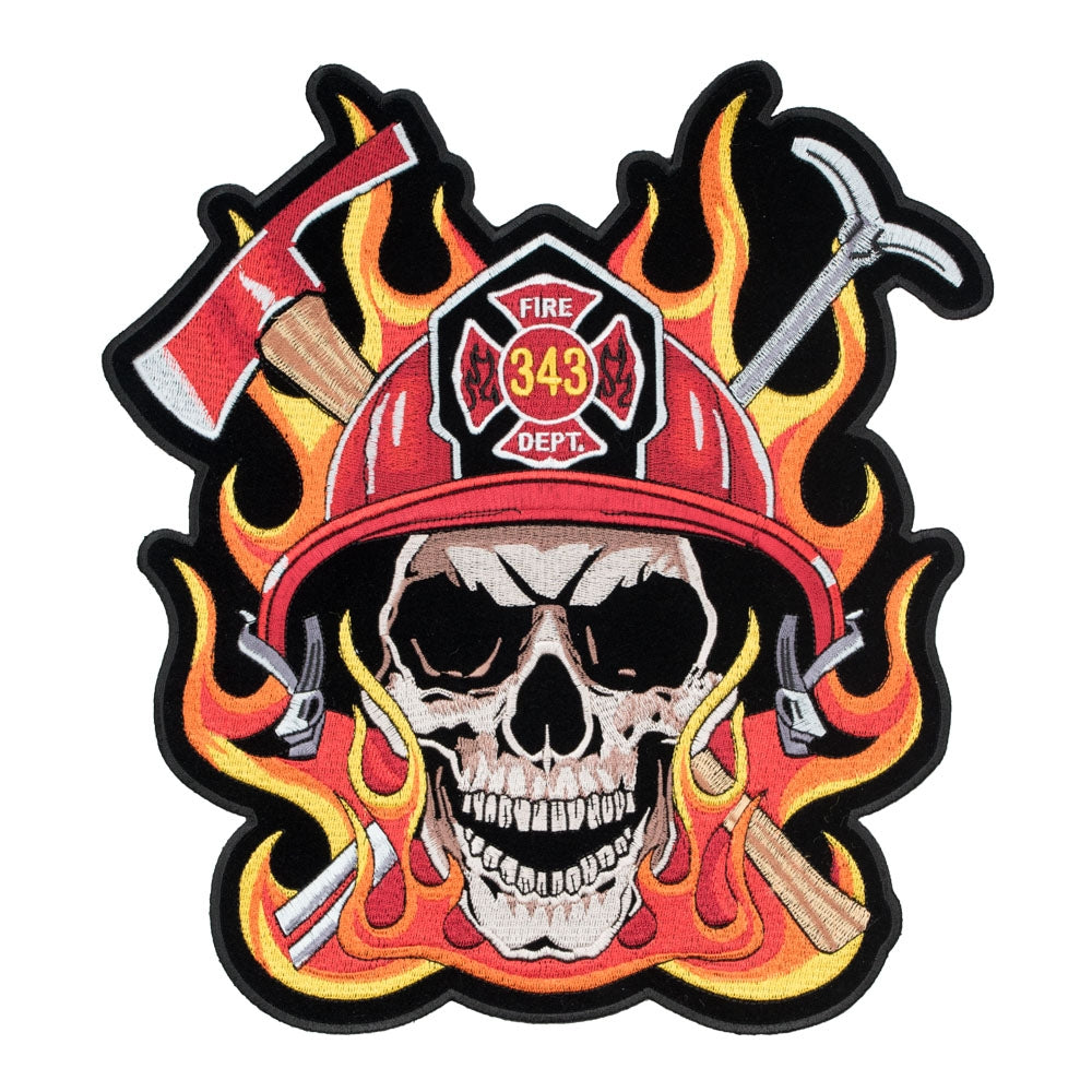 343 Firefighter Skull &amp; Flames Patch, Large Size — product image