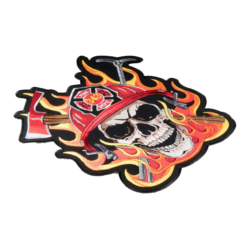 343 Firefighter Skull &amp; Flames Patch, Large Size — detail view 1